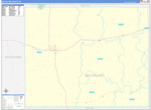 Red Willow County, NE Zip Code Wall Map
